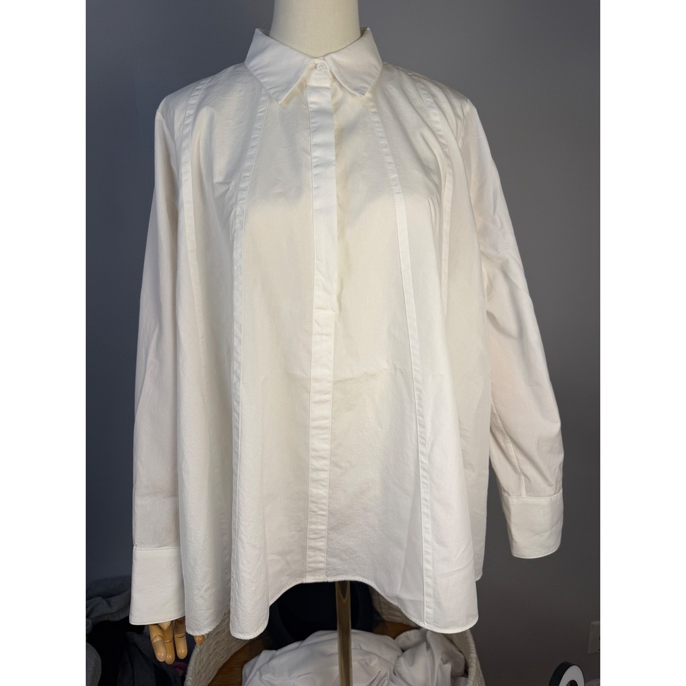 Hana San Women's White Cotton Pintuck Oversized Tunic Shirt - Sz EU 42 (12-14) - Picture 2 of 12